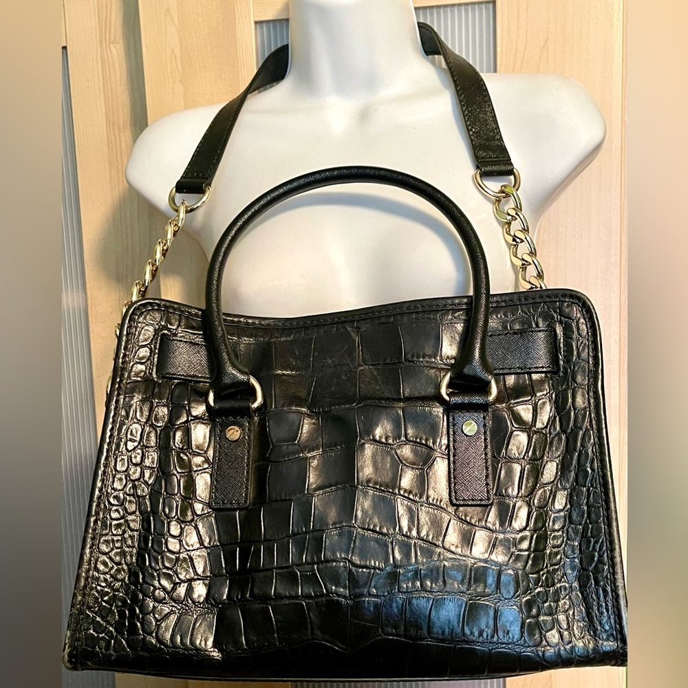 ❣️$398 ❣️ Michael Kors Black Calf Hair Croc Leather Shoulder Bag Purse - Picture 6 of 15